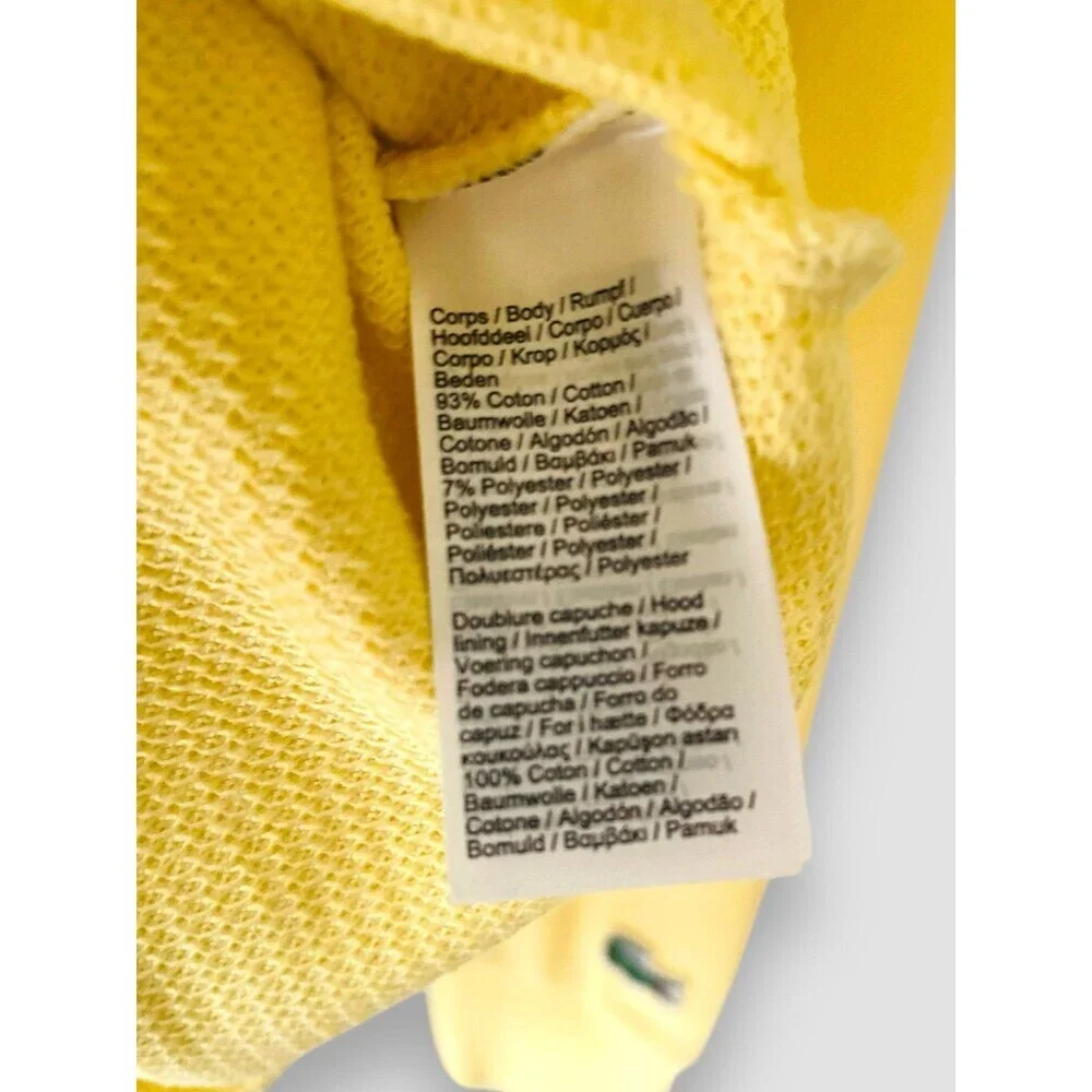 Lacoste Embroidered Logo Piqué Fleece Cotton Blend Hoodie Size S Yellow NWT